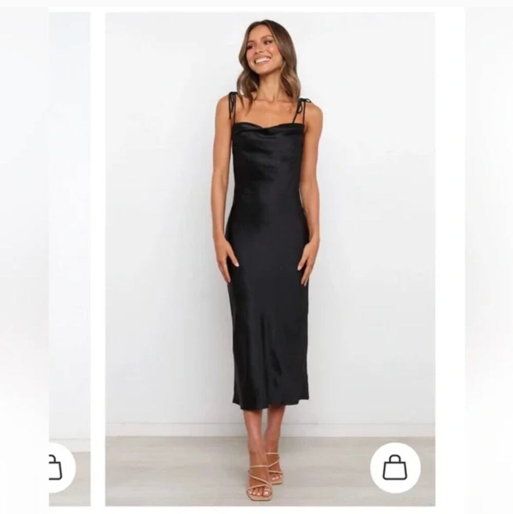 petal & pup Black Satin Cowl neck Midi Dress Size 4